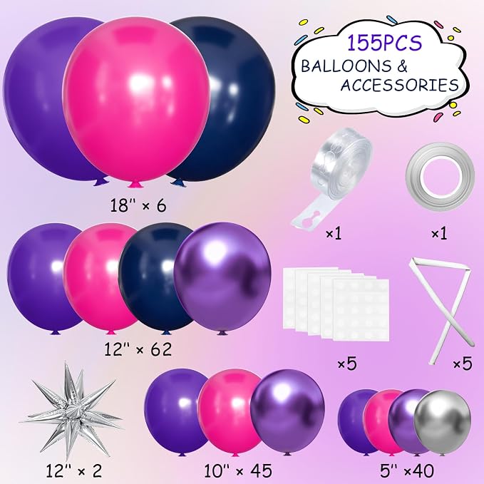 Hot Pink Purple Dark Blue Balloon Arch Kit, Kpop Music Hunter Balloons | 147Pcs - Image 2