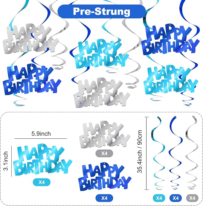 BEISHIDA 12 Pcs Happy Birthday Hanging Swirl Decorations, Kids Frozen Undersea - Image 2