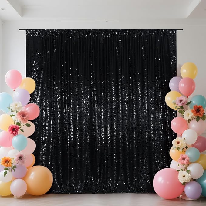 SquarePie 20x10ft Black Sequin Backdrop, High Density Non-Transparent Glitter - Image 9