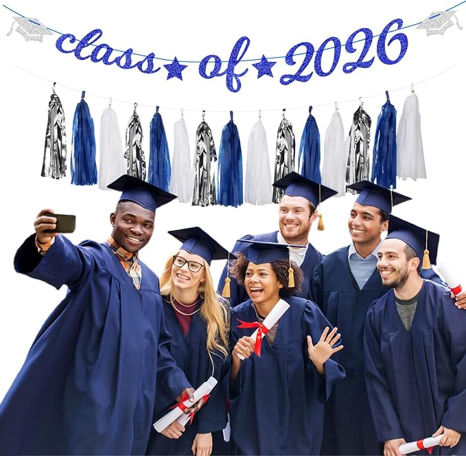 Navy-Blue White Silver Graduation Party-Decorations Garland - Image 7