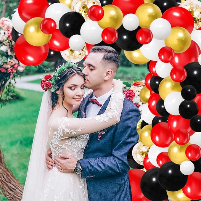 Red White Gold Black Balloon Garland Arch - Image 7