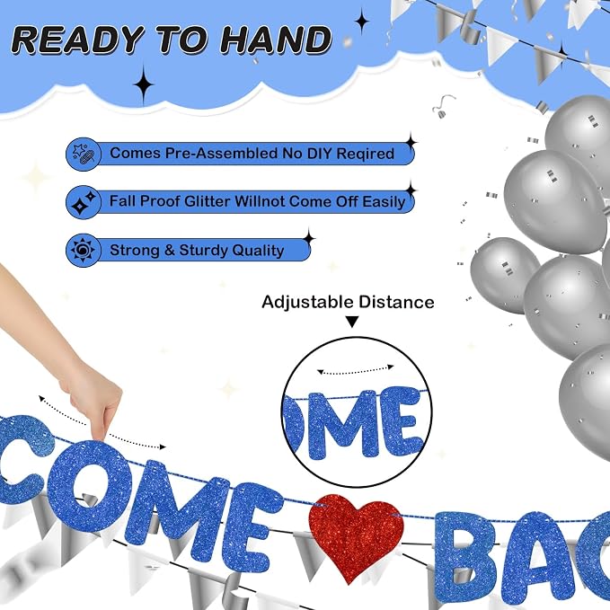 Fulmoon Pre Strung Welcome Back Glitter Banner First Day of School Party - Image 3
