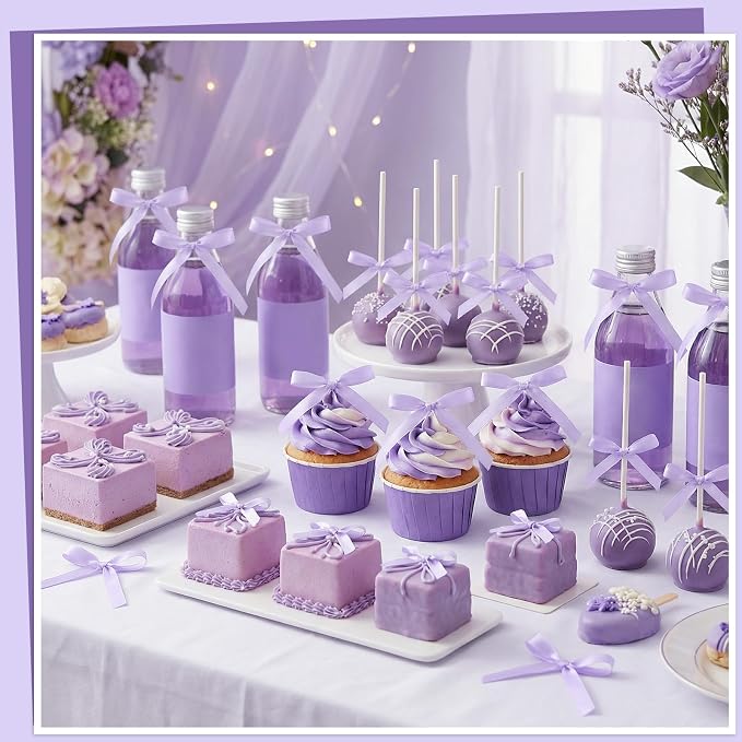 30 Pack Light Purple Bow Cake Toppers, Ribbon Bows - Image 5