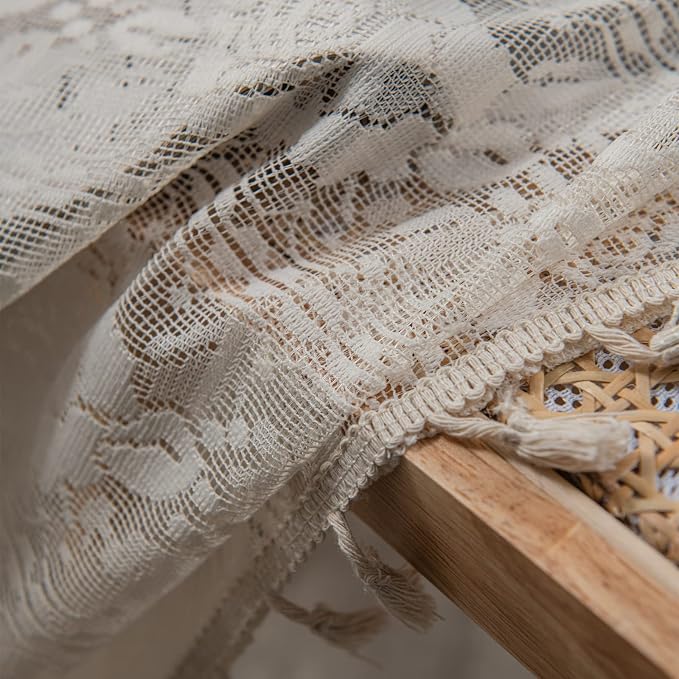 Sutuo Home Beige Boho Curtains for Living Room Bedroom, Bohemian Crochet - Image 5