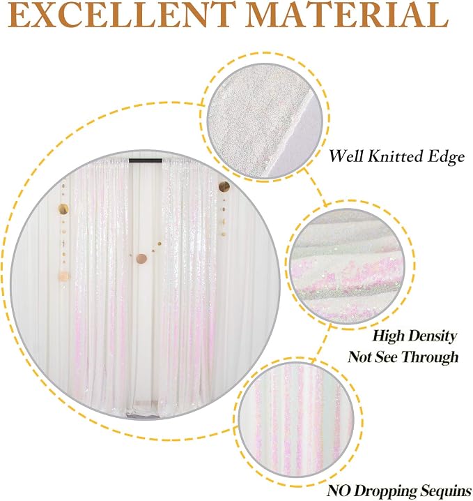 ShinyBeauty 2PCS 4x7FT Iridescent White Sequin Backdrops| Sparkle Photo - Image 3
