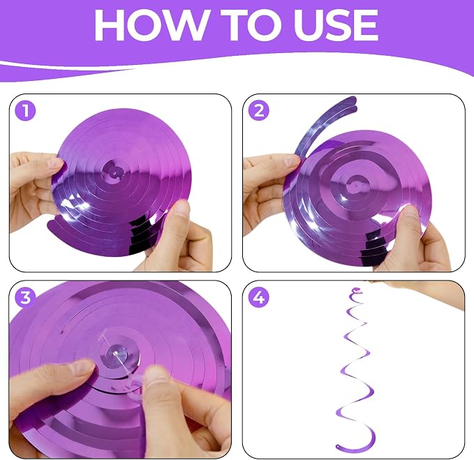 24 PCS Purple Hanging Swirl, Sparkle Ceiling Hanging Decorations, Plastic - Image 9
