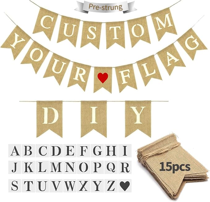 15pcs Burlap Banner Handwriting Banner Kit-Include Letters and heart Stencil by MLAPIS