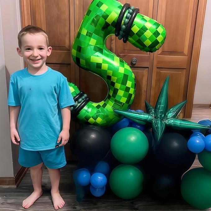 3rd Birthday Balloons for Boys, Large Lime Green Pixel Number 3 Balloon - Image 3