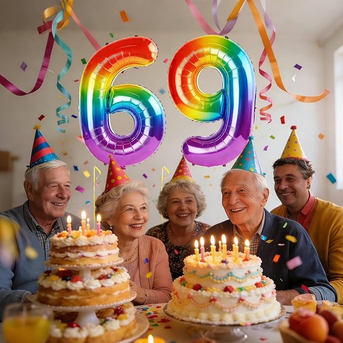 40 Inch Number 69 Balloons for 69th Birthday Party Decorations, 0-100 Rainbow - Image 2