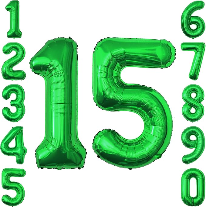 Green Number 15 Balloon 40 Inch, Shiny Foil Duo by Unknown