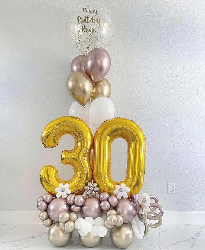 Gold 30 Number Balloons, 40 Inch Giant Number 30 Balloons Foil Mylar Helium - Image 5