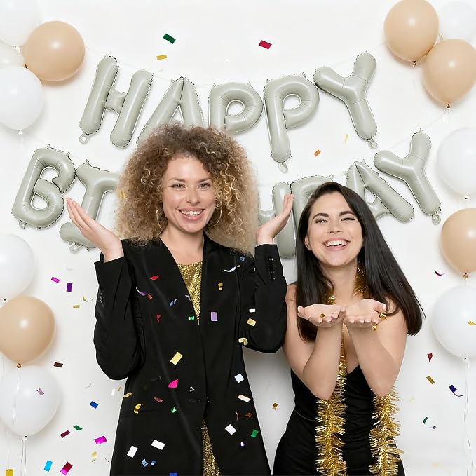 Beige Happy Birthday Balloon Banner 16 Inch - Image 4