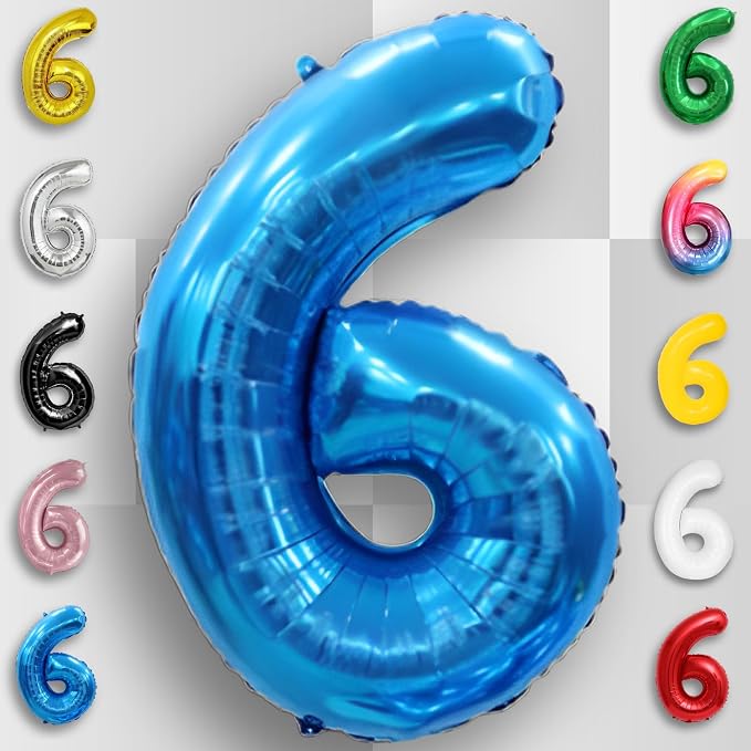 Blue Number Balloon 6 Mylar Foil Balloons 16 inch - Image 3