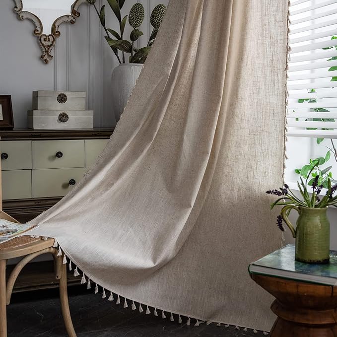 Sutuo Home Boho Curtain for Farmhouse Bedroom, Natural Linen Look Textured by SutuoHome