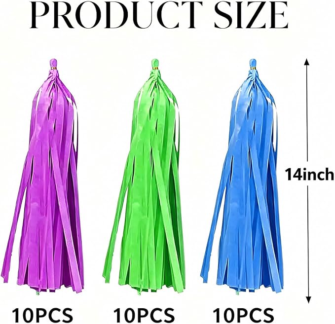 Blue Green and Purple Tissue Paper Tassels 30pcs, Adding Festive Whimsy to Any - Image 2