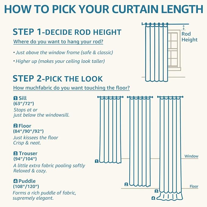 jinchan Blue Floral Linen Curtains 96 Inch Country Drapes Back Tab 2 Panels | - Image 9