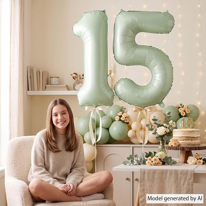 Olive Green Number 15 Balloon 40 Inch, Sign - Image 2