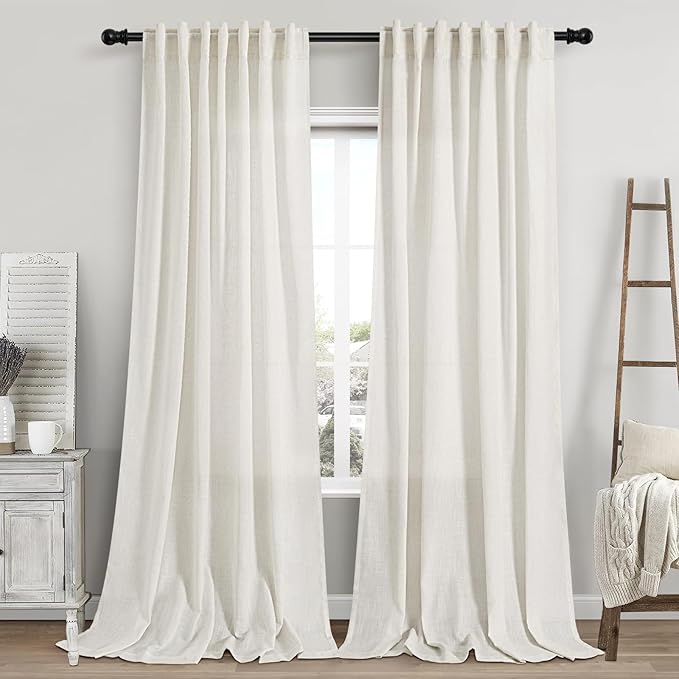 Cream Linen Curtains 101 Inches Long by Nanspring