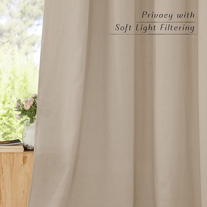 NICETOWN Taupe Thick Linen Curtains 72" Length, Grommet Privacy Window - Image 7