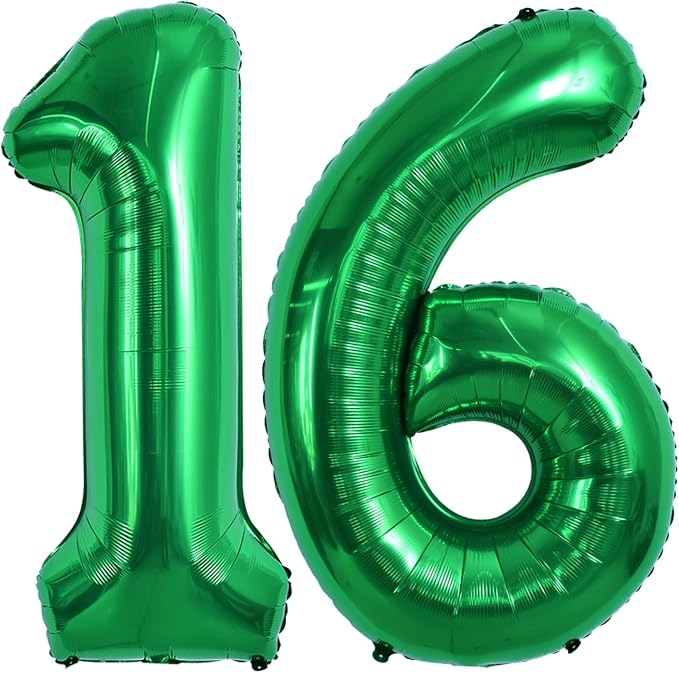 TONIFUL 40 Inch Dark Green Number 16 Balloon Large Foil 16th Birthday Decor | by TONIFUL