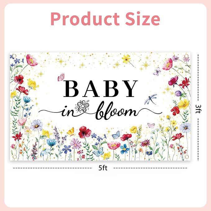 Wildflower Baby in Bloom Baby Shower Banner Backdrop Decoration - Image 4