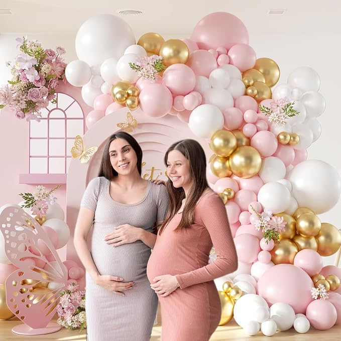 136pcs Pink and White Gold Balloon Arch Garland Kit - Image 5