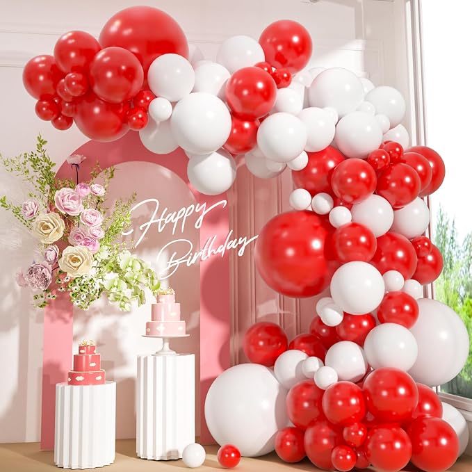 110pcs Red and White Balloons Garland Arch Kit, 18/12/10/5 Inch Balloons | by ZizasAry