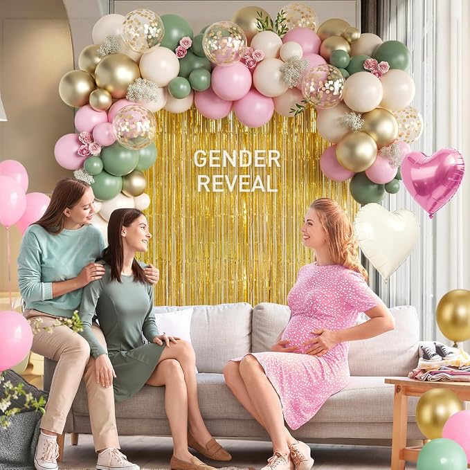 Sage Green Pink White Gold Balloons Garland Arch Kit - Image 4