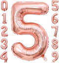 Rose Gold 5 Number Balloons, 40 Inch Big 5 Balloon Numbers Rose Gold 5 Foil by BBPOOL