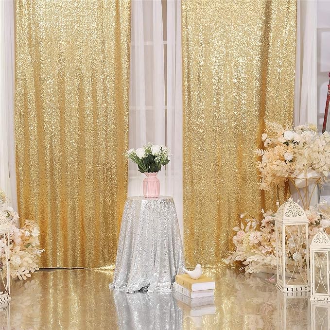Eternal Beauty Gold Sequin Backdrop Curtains, 4 Panels 2x8FT | 3mm Sparkle - Image 5