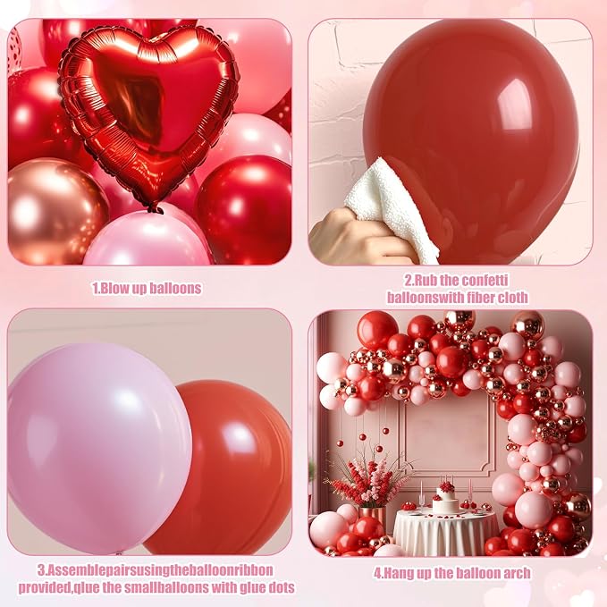 KARLURE Pink Red Rose Gold Balloon Arch Kit Garland - Image 8
