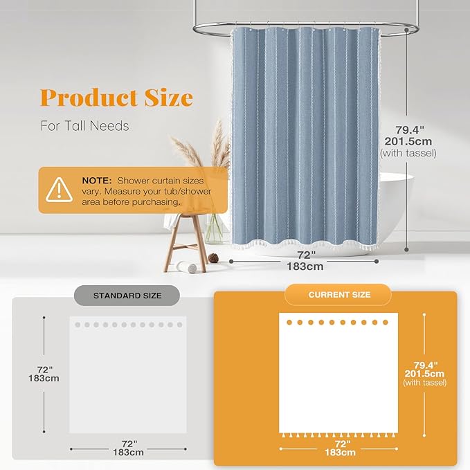72x78 Long Boho Farmhouse Linen Heavy Duty Cloth Shower Curtain, 330GSM Linen - Image 3