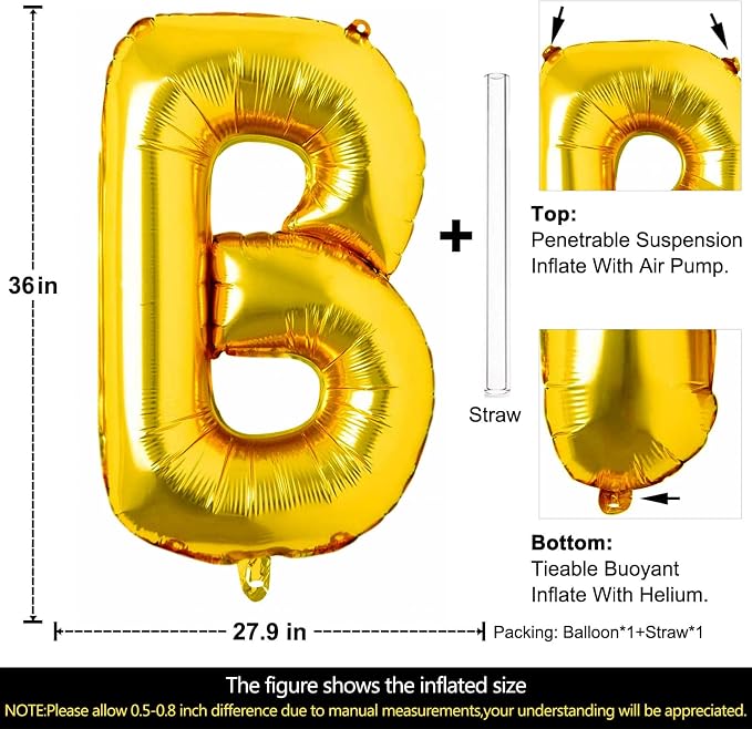 Lovoir 40 Inch Large Gold Letter B Balloons Big Size Jumbo Mylar Foil Helium - Image 2