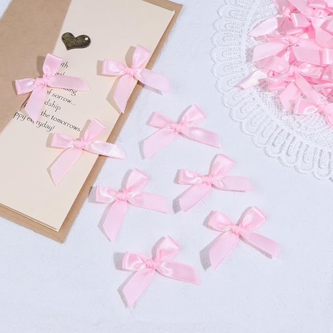 Pink Mini Bows 1.57" 100PCS Small Satin Ribbon Bows - Image 4