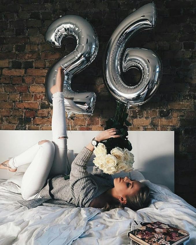 Large Number Balloons 40 Inch Silver 26 Balloon - Image 2