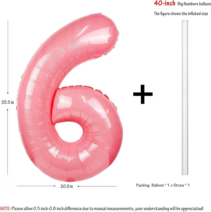 Macaron Pink Number 6 Balloon 40in Large Helium Foil Polyester Film Balloon | - Image 2