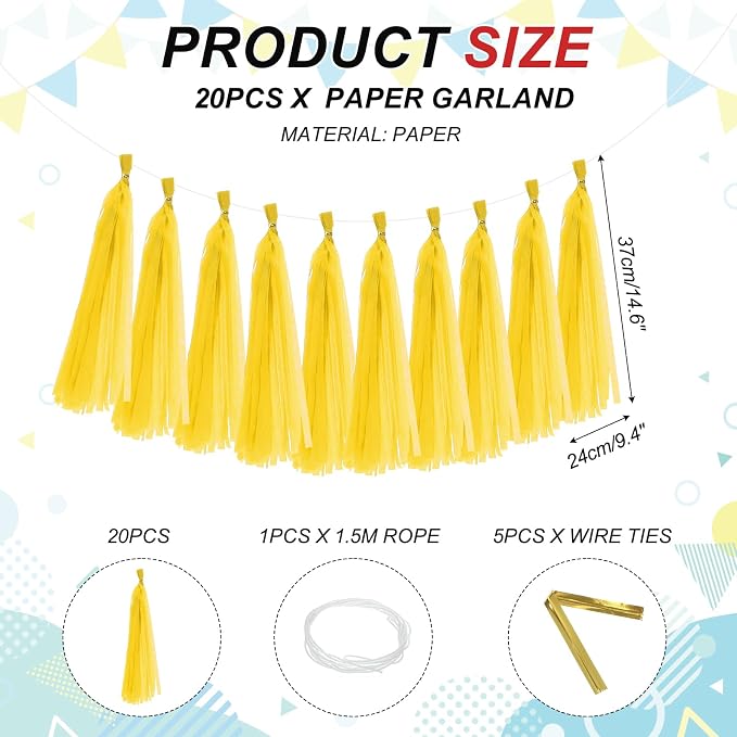 MECCANIXITY 20Pcs Tassel Garland Banner Tissue Paper - Image 2