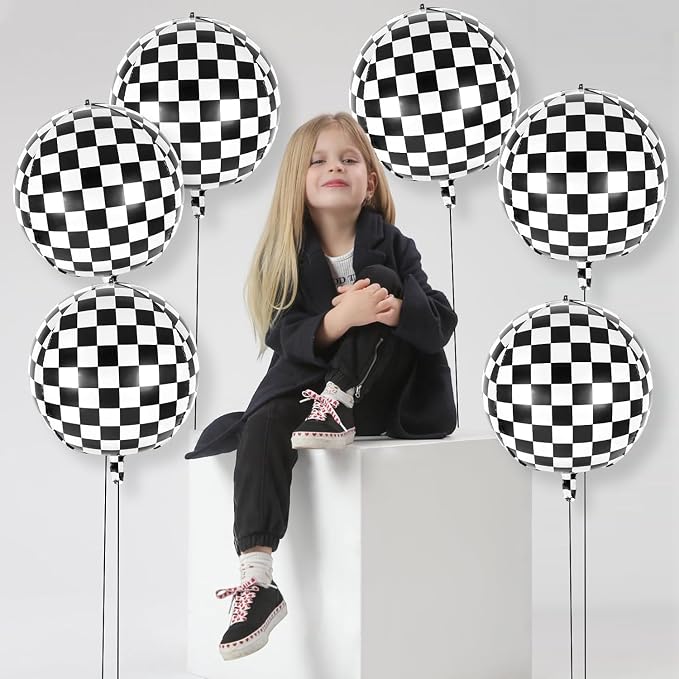 12 Pcs Checkered Balloons, 22 Inch Checkered Round Foil Balloons - Image 7
