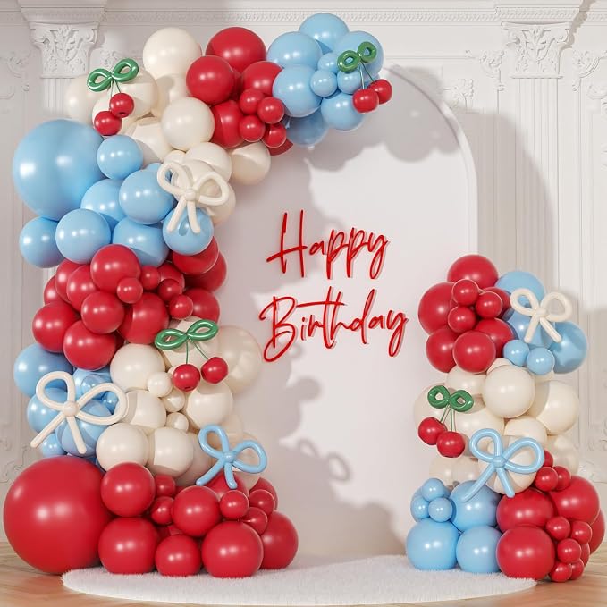 CROSSFINGERS Cherry Red and Blue Balloon Arch Kit Cherry Party Decorations | by CROSSFINGERS