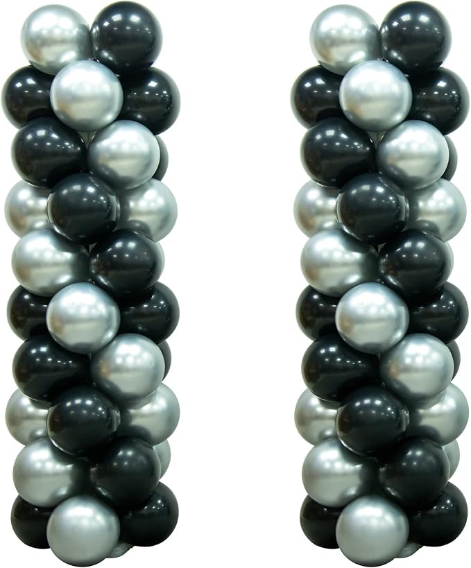 100Pcs Silver and Black Column Tower Balloons by MOXMAY