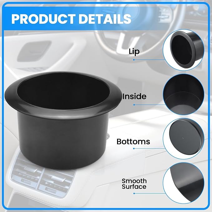 SDTC Tech Black Sofa Cup Holder, Universal Plastic Recessed Cup Holder - Image 3