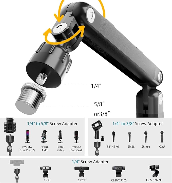 Adjustable Desktop Microphone Stand, Microphone Arm Mic Stand for Fifine AM8, K669B, Blue Yeti, HyperX QuadCast, SoloCast & AT2020, Studio Webcams Recording/Podcasting/Streaming