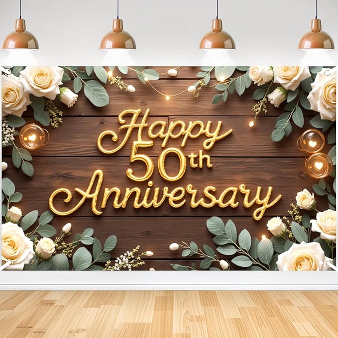 Happy 50th Anniversary Decorations Banner, 50th Wedding Anniversary Party by Spriggenix