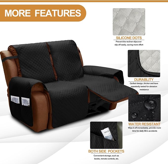 XINEAGE Water Resistant Recliner Cover, 2 Seat Loveseat Covers - Image 2