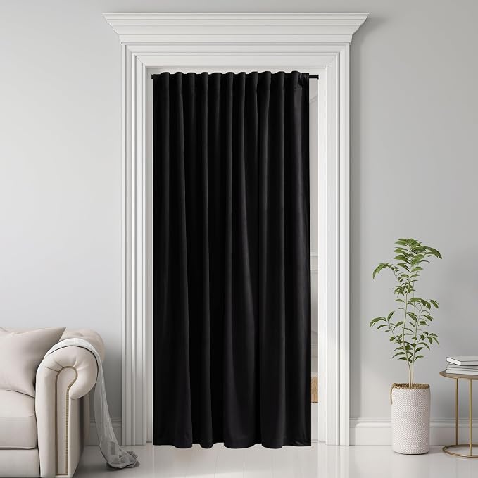 Black Velvet Curtain for Sliding Door Covering Back Tab Blackout Thermal by StangH