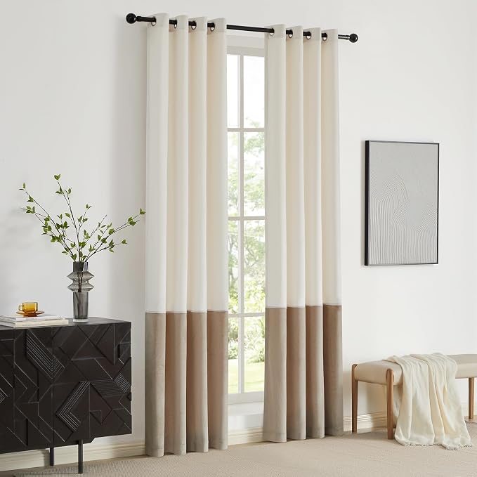 BULBUL Color Block Window Curtains Panels 108 inches Long Cream Ivory Champagne - Image 7