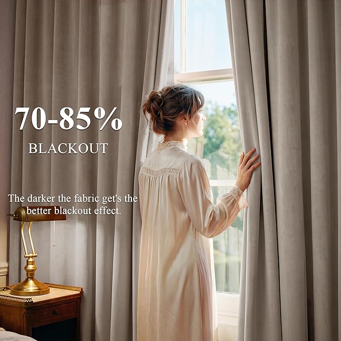 Camel Beige Velvet Curtains for Decor Extra Long, Light Blocking, Summer Heat - Image 3