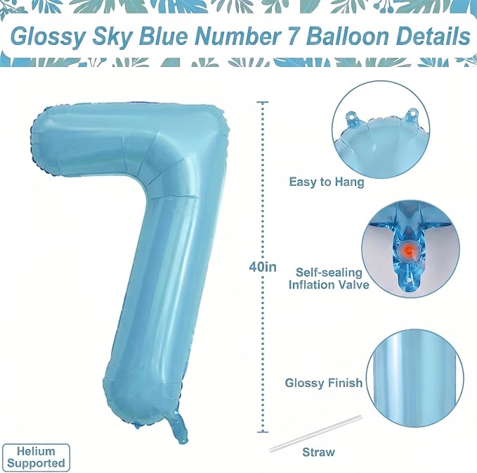 Pearlescent Blue Number 7 Balloon 40 Inch, Giant Light Blue Mylar Foil Balloon - Image 4