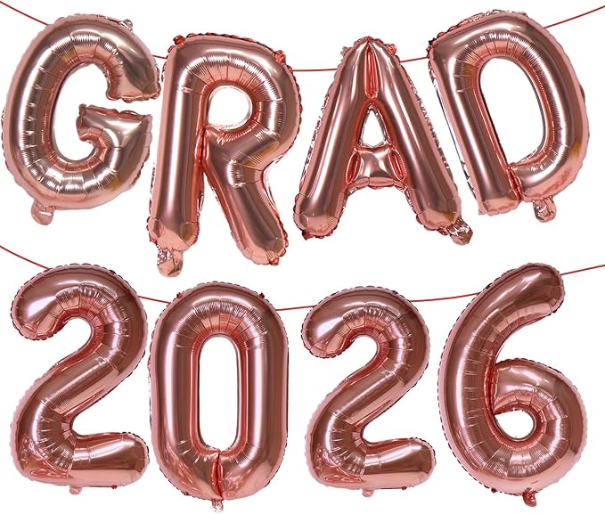 Rose Gold GRAD 2026 Banner Balloons, 16 Inch Mylar Foil letter Graduation by KALOR