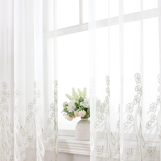 White Sheer Voile Curtains White Embossed Drip 54Wx84L Inch | Light Filtering - Image 6